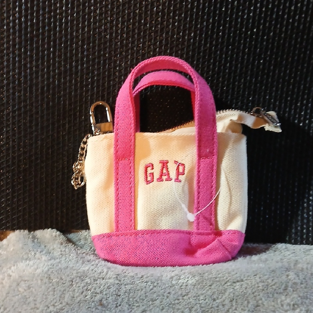 GAP Cream Mini Tote Charm with Bright Pink Accents